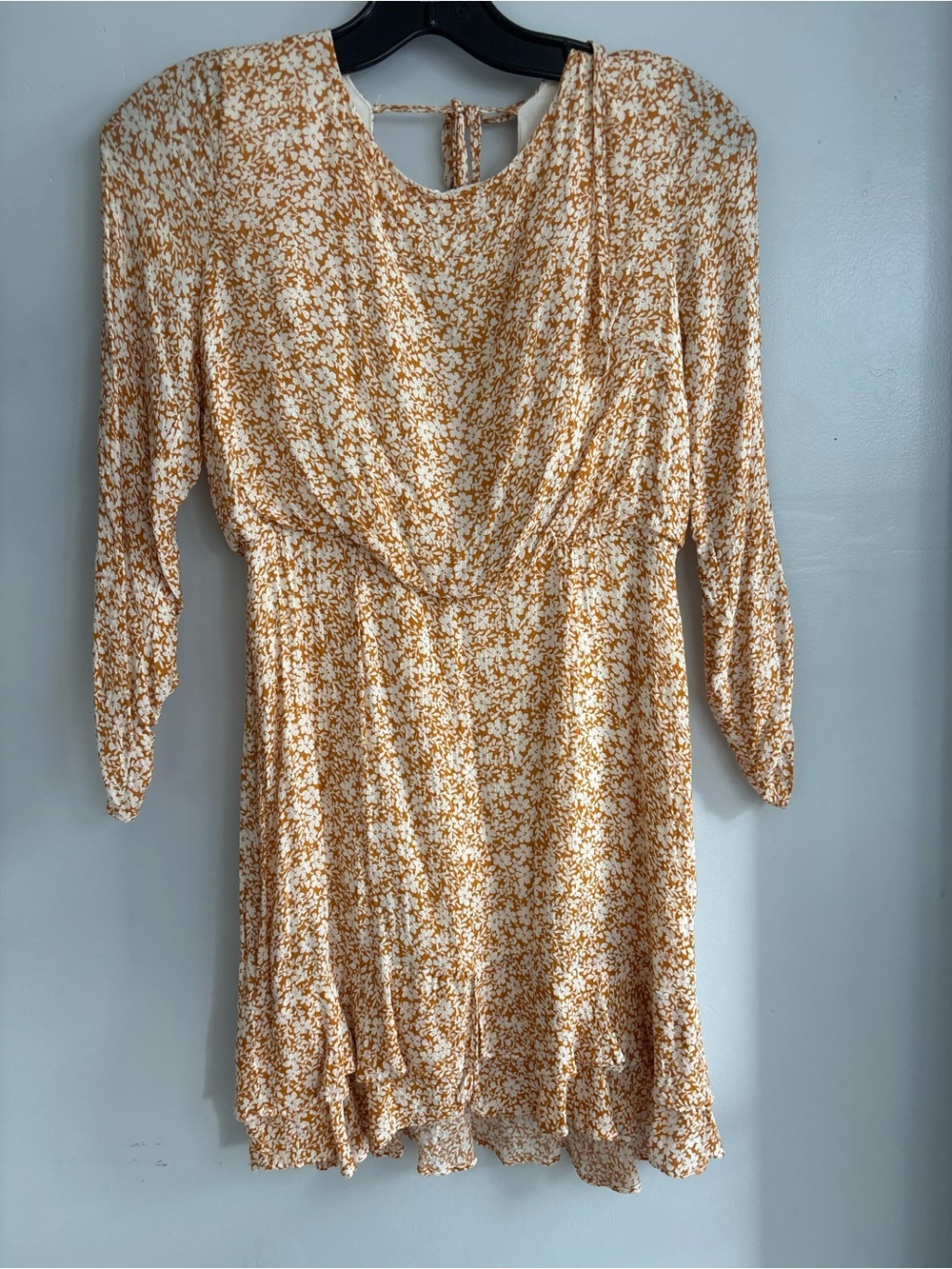 Sage Yellow Floral Tie-Back Mini Dress